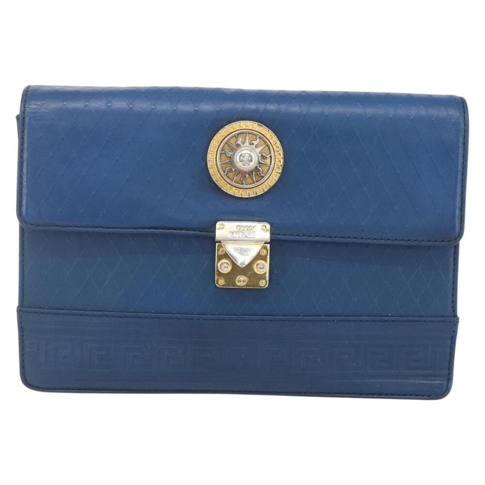 Gianni Versace Leather Clutch Bag Blue